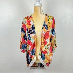 Women's V.O. Jeans Lace Accent Floral Summer Kimono Cardigan Coverup Size M/L